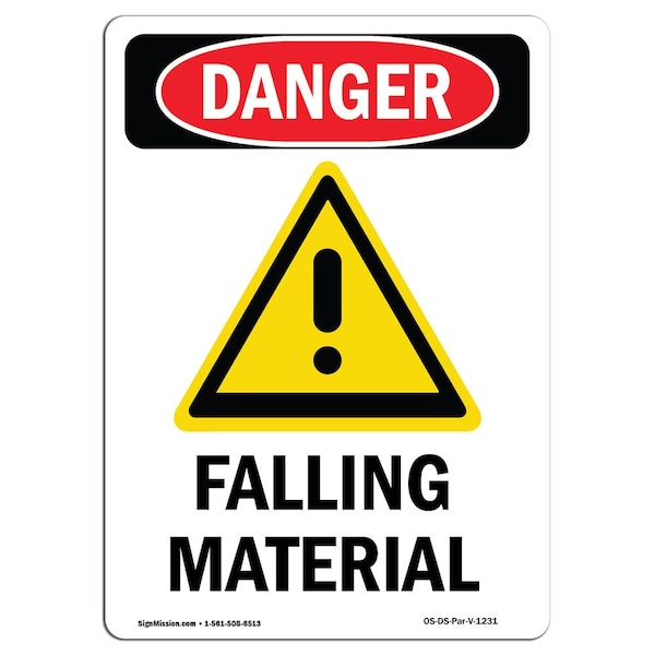 Signmission OSHA Danger Sign, Falling Material, 10in X 7in Decal, 7" W, 10" H, Portrait, Falling Material OS-DS-D-710-V-1231 - main